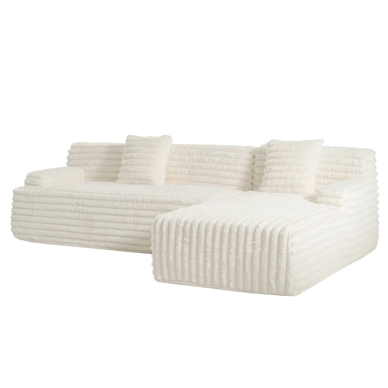 110 Faux Fur Cloud 3-Seater L-Shaped Sectional Sofa with Two Included Throw Pillows