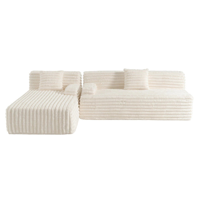 110 Faux Fur Cloud 3-Seater L-Shaped Sectional Sofa with Two Included Throw Pillows