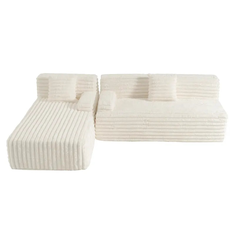 110 Faux Fur Cloud 3-Seater L-Shaped Sectional Sofa with Two Included Throw Pillows