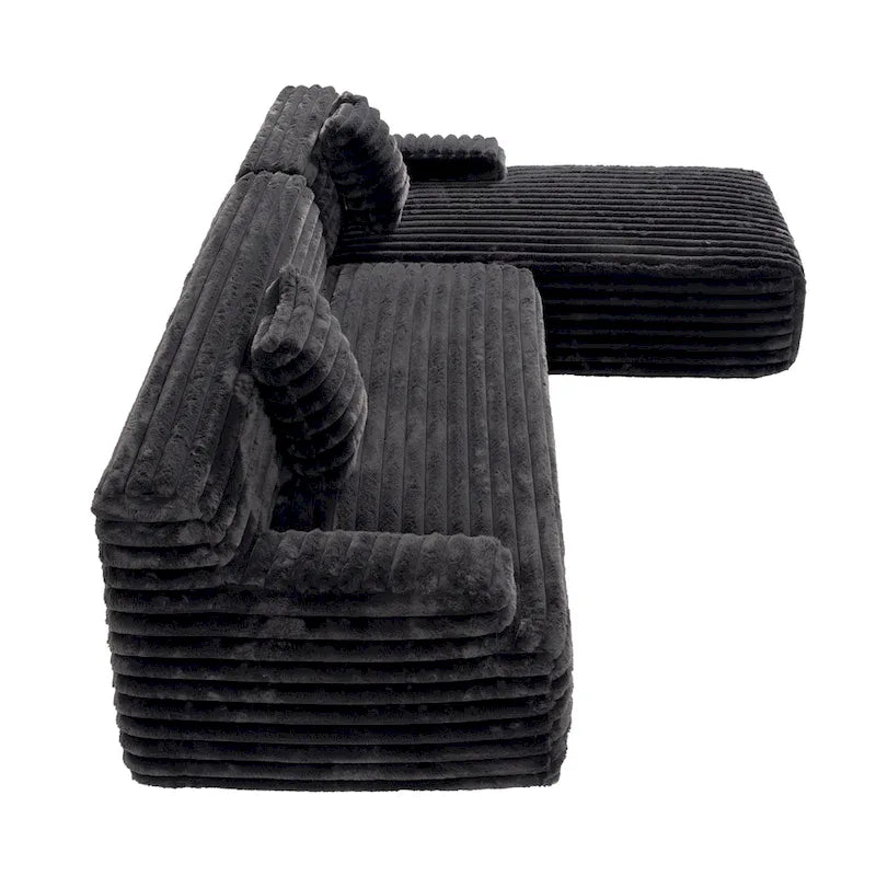 110 Faux Fur Cloud 3-Seater L-Shaped Sectional Sofa with Two Included Throw Pillows