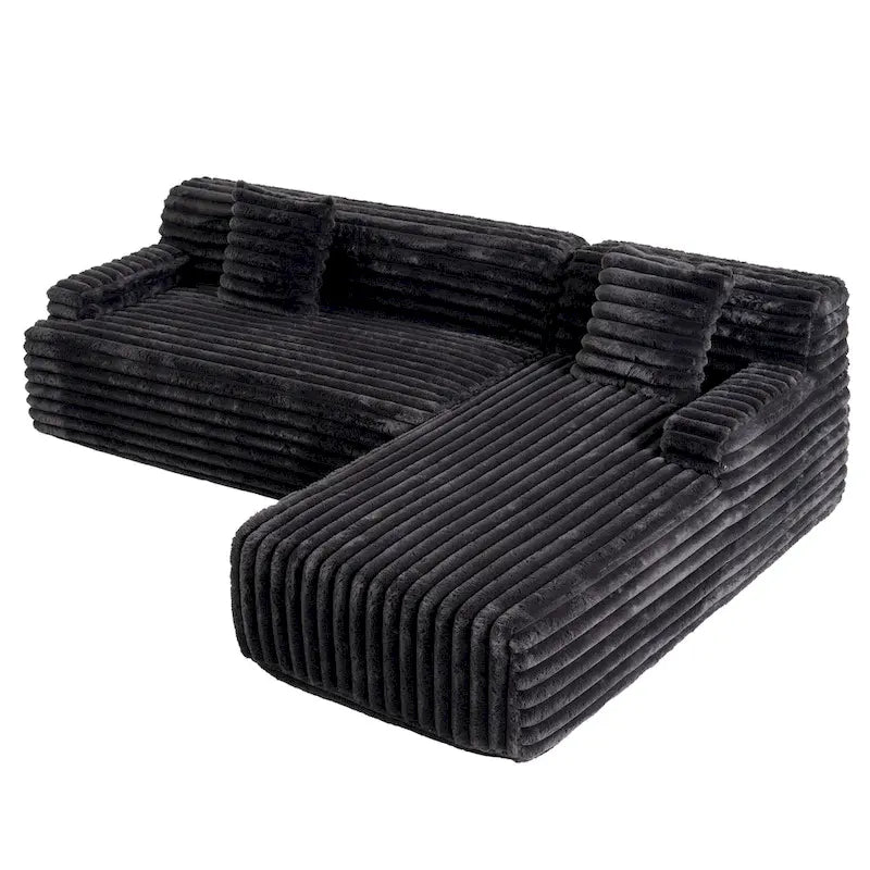 110 Faux Fur Cloud 3-Seater L-Shaped Sectional Sofa with Two Included Throw Pillows