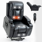 Black Elderly-Friendly Power Lift Recliner Featuring Vibration Massage, Lumbar Heating, USB Port, and Cup Holders