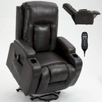 Black Elderly-Friendly Power Lift Recliner Featuring Vibration Massage, Lumbar Heating, USB Port, and Cup Holders