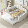 White Full Upholstery Daybed with Shell Shaped Backrest and Trundle