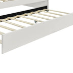 White Full Upholstery Daybed with Shell Shaped Backrest and Trundle