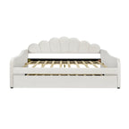 White Full Upholstery Daybed with Shell Shaped Backrest and Trundle