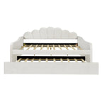 White Full Upholstery Daybed with Shell Shaped Backrest and Trundle
