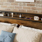 Queen Size Platform Bed with Storage Headboard, LED Light and Charging