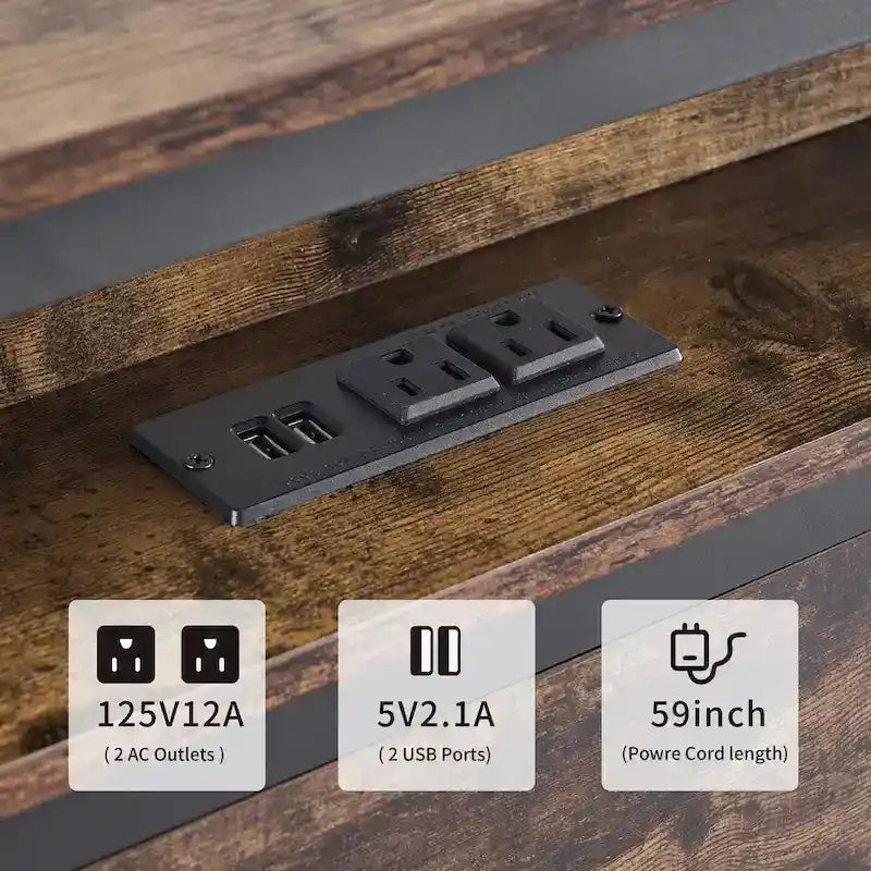 Queen Size Platform Bed with Storage Headboard, LED Light and Charging