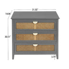 3-Drawer Bachelors Chest Cabinet with -Carved, Natural Rattan, American Furniture, Suitable for Bedroom, Living Room