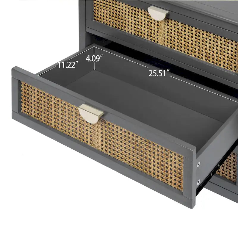 3-Drawer Bachelors Chest Cabinet with -Carved, Natural Rattan, American Furniture, Suitable for Bedroom, Living Room