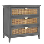 3-Drawer Bachelors Chest Cabinet with -Carved, Natural Rattan, American Furniture, Suitable for Bedroom, Living Room