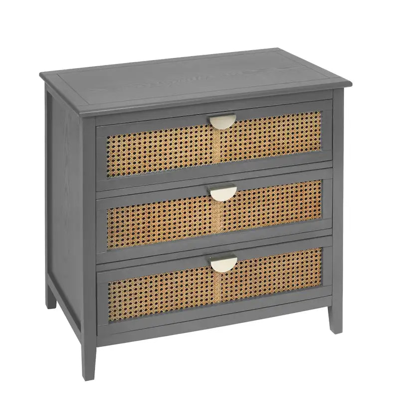 3-Drawer Bachelors Chest Cabinet with -Carved, Natural Rattan, American Furniture, Suitable for Bedroom, Living Room