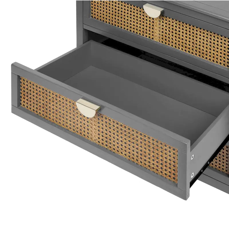 3-Drawer Bachelors Chest Cabinet with -Carved, Natural Rattan, American Furniture, Suitable for Bedroom, Living Room