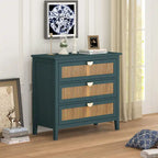 3-Drawer Bachelors Chest Cabinet with -Carved, Natural Rattan, American Furniture, Suitable for Bedroom, Living Room