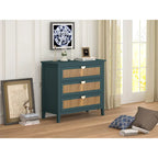 3-Drawer Bachelors Chest Cabinet with -Carved, Natural Rattan, American Furniture, Suitable for Bedroom, Living Room