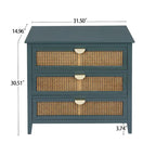 3-Drawer Bachelors Chest Cabinet with -Carved, Natural Rattan, American Furniture, Suitable for Bedroom, Living Room