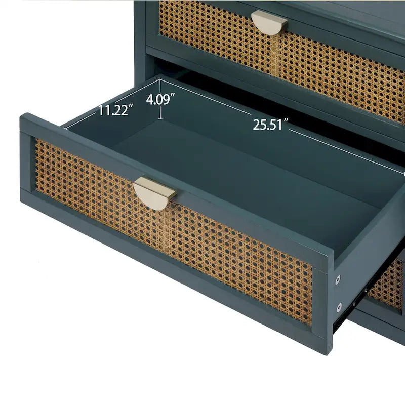 3-Drawer Bachelors Chest Cabinet with -Carved, Natural Rattan, American Furniture, Suitable for Bedroom, Living Room