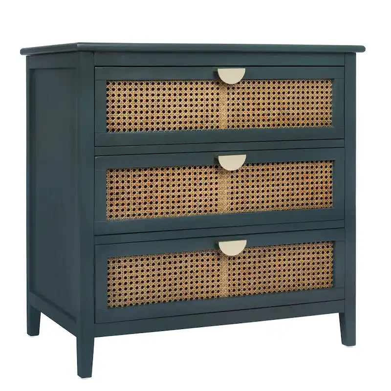 3-Drawer Bachelors Chest Cabinet with -Carved, Natural Rattan, American Furniture, Suitable for Bedroom, Living Room
