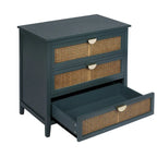 3-Drawer Bachelors Chest Cabinet with -Carved, Natural Rattan, American Furniture, Suitable for Bedroom, Living Room