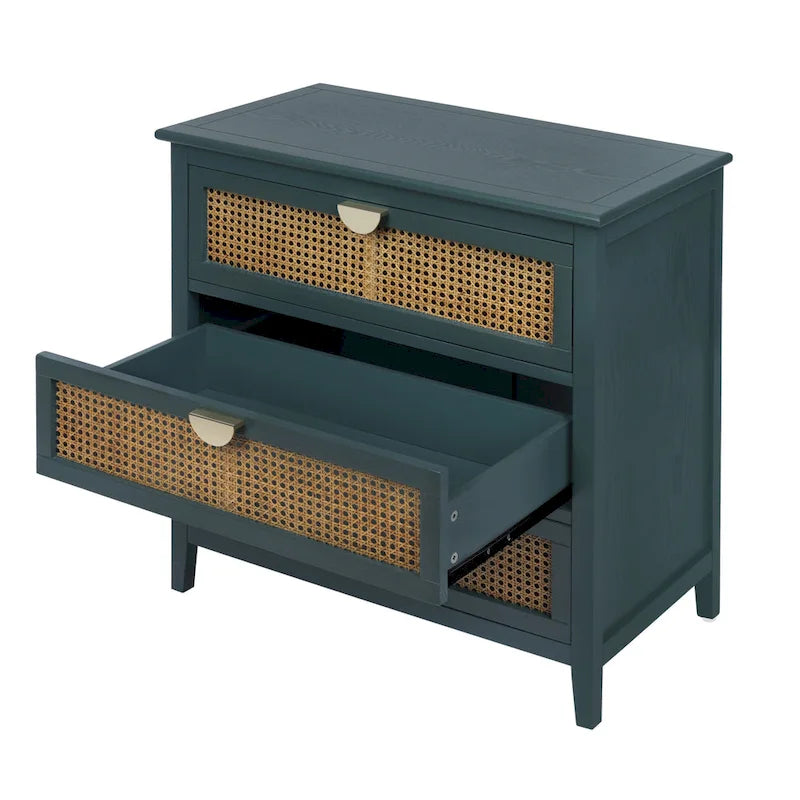 3-Drawer Bachelors Chest Cabinet with -Carved, Natural Rattan, American Furniture, Suitable for Bedroom, Living Room