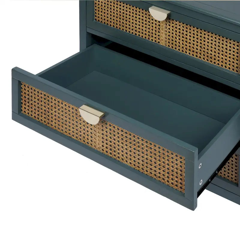 3-Drawer Bachelors Chest Cabinet with -Carved, Natural Rattan, American Furniture, Suitable for Bedroom, Living Room