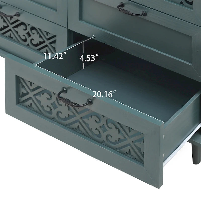 Retro Style 7-Drawer Horizontal Dresser with Carved Drawers Panel and Metal Handle for Bedroom, Living Room