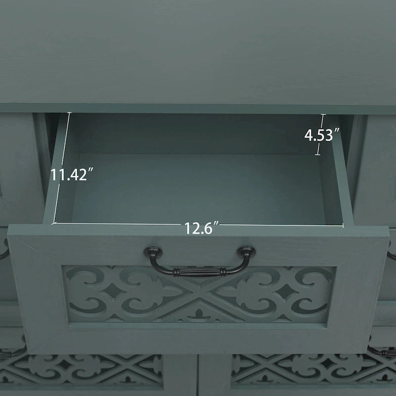 Retro Style 7-Drawer Horizontal Dresser with Carved Drawers Panel and Metal Handle for Bedroom, Living Room