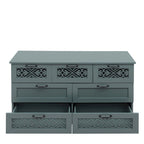 Retro Style 7-Drawer Horizontal Dresser with Carved Drawers Panel and Metal Handle for Bedroom, Living Room