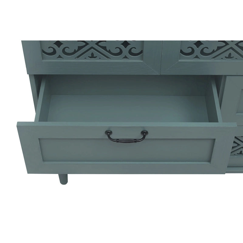 Retro Style 7-Drawer Horizontal Dresser with Carved Drawers Panel and Metal Handle for Bedroom, Living Room
