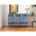 Retro Style 7-Drawer Horizontal Dresser with Carved Drawers Panel and Metal Handle for Bedroom, Living Room