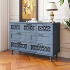 Retro Style 7-Drawer Horizontal Dresser with Carved Drawers Panel and Metal Handle for Bedroom, Living Room