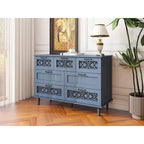 Retro Style 7-Drawer Horizontal Dresser with Carved Drawers Panel and Metal Handle for Bedroom, Living Room