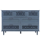 Retro Style 7-Drawer Horizontal Dresser with Carved Drawers Panel and Metal Handle for Bedroom, Living Room