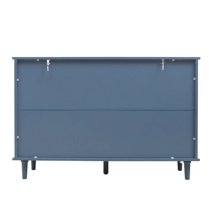 Retro Style 7-Drawer Horizontal Dresser with Carved Drawers Panel and Metal Handle for Bedroom, Living Room