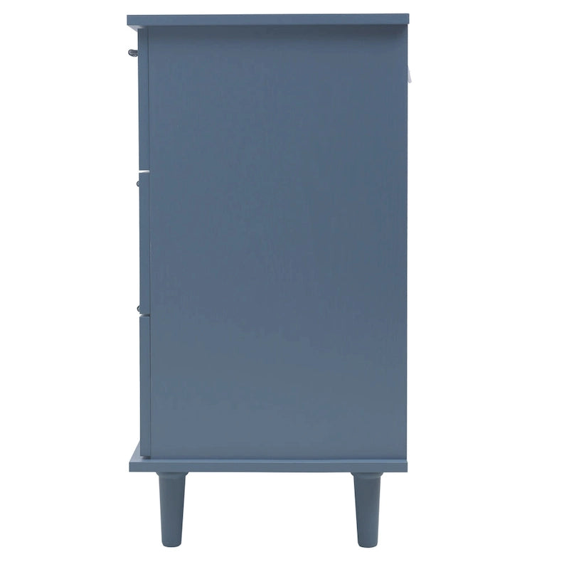 Retro Style 7-Drawer Horizontal Dresser with Carved Drawers Panel and Metal Handle for Bedroom, Living Room