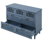 Retro Style 7-Drawer Horizontal Dresser with Carved Drawers Panel and Metal Handle for Bedroom, Living Room