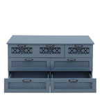 Retro Style 7-Drawer Horizontal Dresser with Carved Drawers Panel and Metal Handle for Bedroom, Living Room