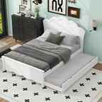 White Full Size Modern Wood Platform Bed with Headboard & Twin Trundle