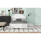 White Full Size Modern Wood Platform Bed with Headboard & Twin Trundle