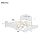 White Full Size Modern Wood Platform Bed with Headboard & Twin Trundle