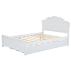 White Full Size Modern Wood Platform Bed with Headboard & Twin Trundle
