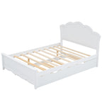 White Full Size Modern Wood Platform Bed with Headboard & Twin Trundle