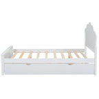 White Full Size Modern Wood Platform Bed with Headboard & Twin Trundle