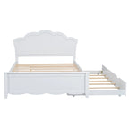 White Full Size Modern Wood Platform Bed with Headboard & Twin Trundle