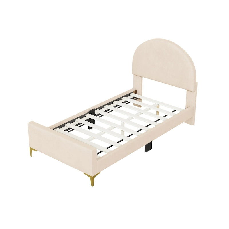 Twin Velvet Platform Bed with Semi-Circle Headboard