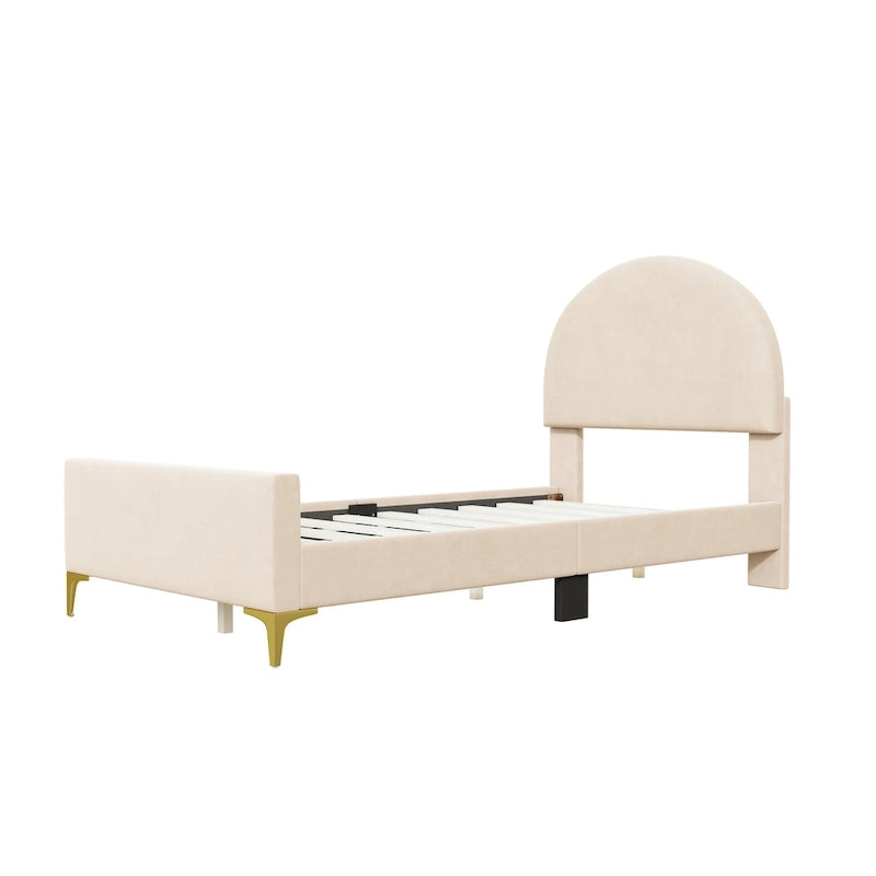Twin Velvet Platform Bed with Semi-Circle Headboard