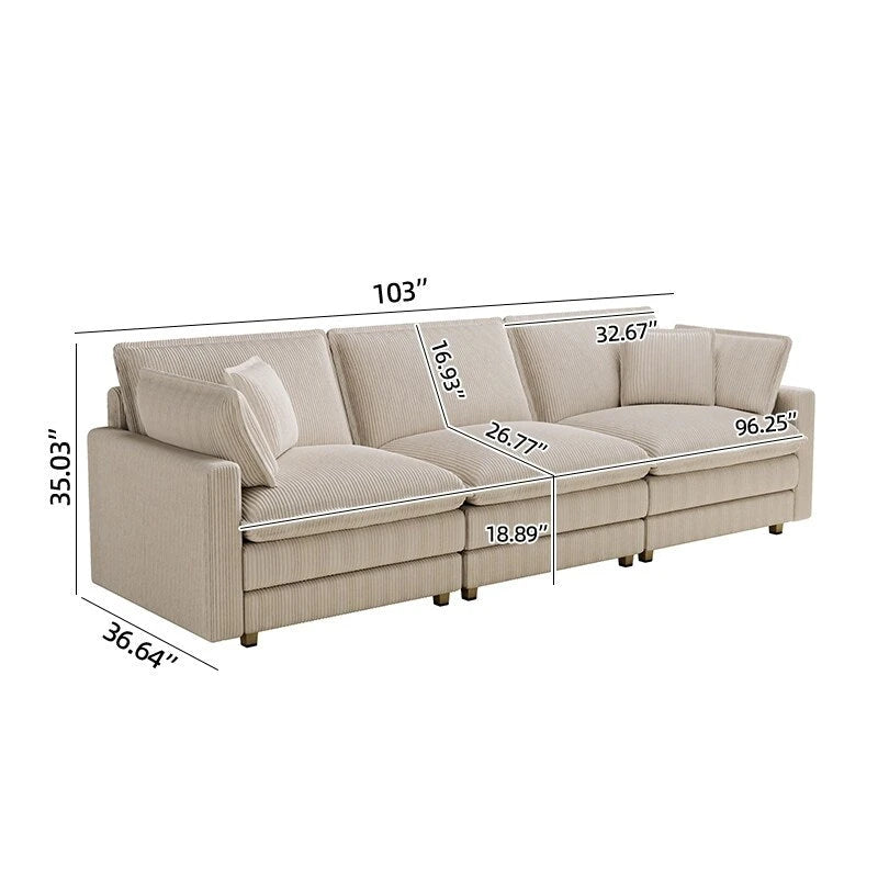 103 Corduroy Modern Classic 4-Seater Sofa with Deep Seat & 4 Pillows