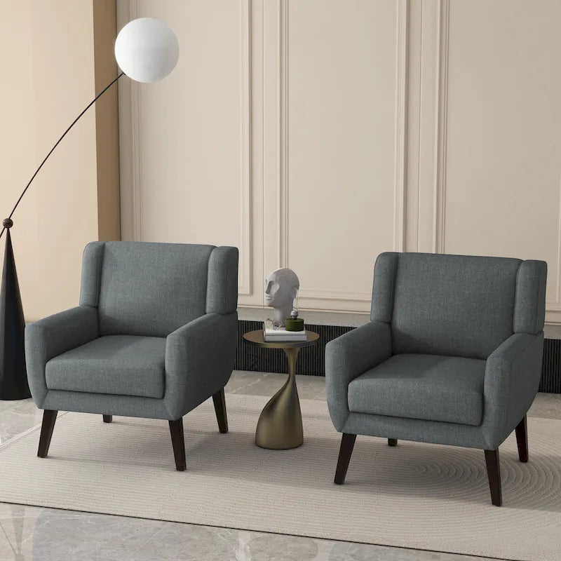 Linen Upholstered Accent Chair Wingback Armchair Set of 2