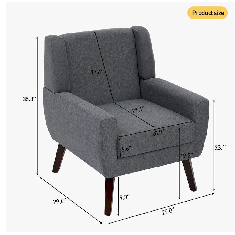 Linen Upholstered Accent Chair Wingback Armchair Set of 2